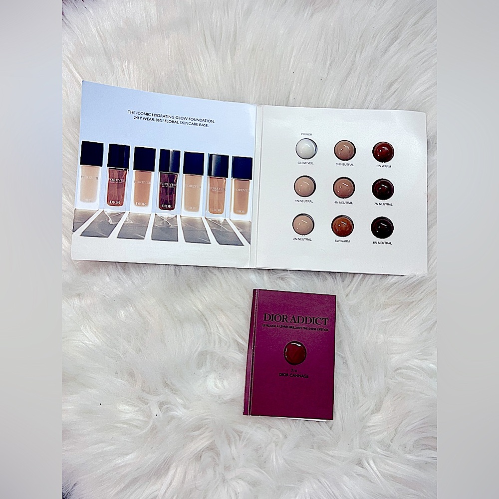 Dior Foundation with a lipstick trio